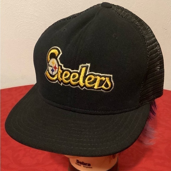 VINTAGE 90s Pittsburgh Steelers NFL Trucker Hat w Mesh Snapback AJD Sz L BallCap - Picture 1 of 7